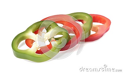 Bulgarian green and red pepper cut into rings. Cartoon Illustration